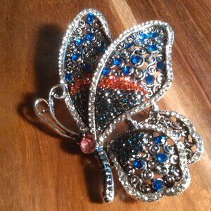Austrian Crystal Butterfly Silvertone Brooch